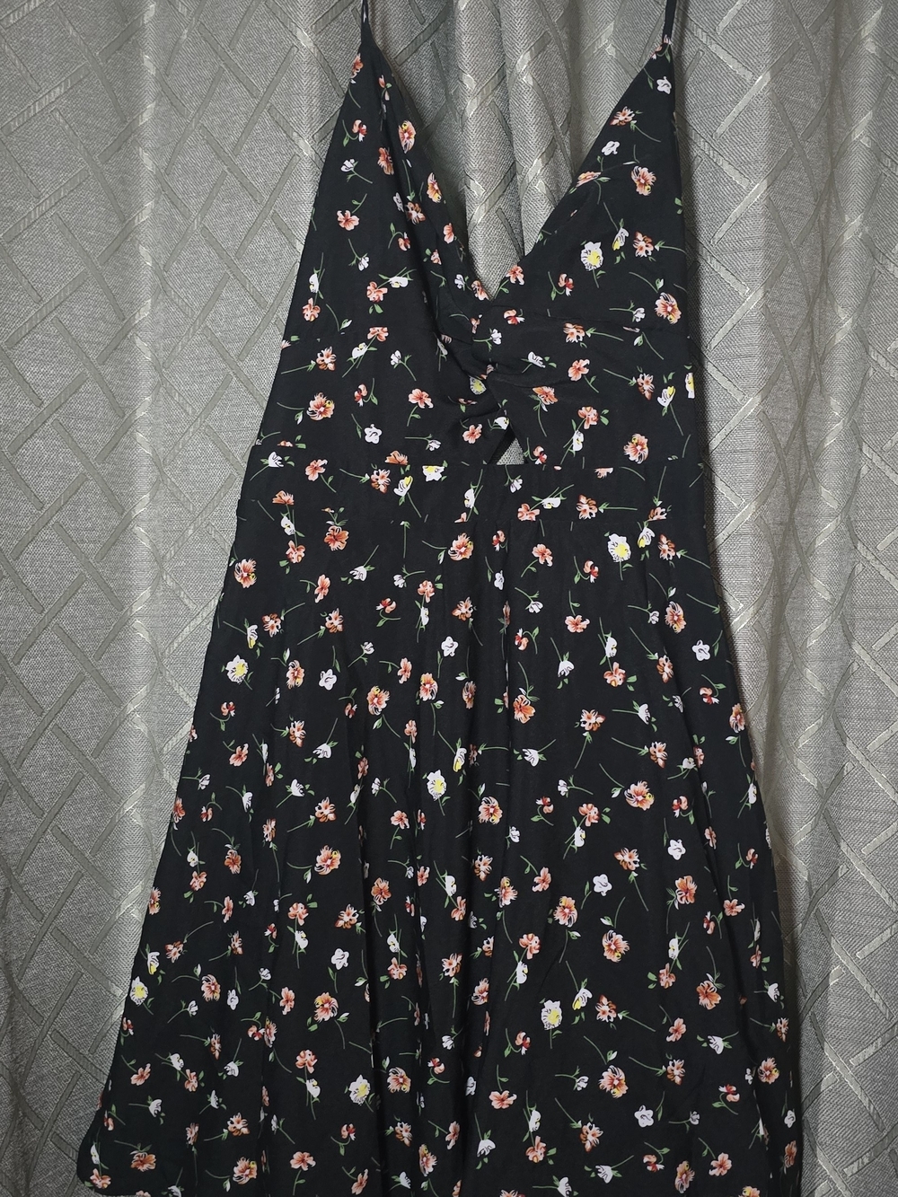 SHEIN Black Floral Tie-Front Spaghetti Strap Dress